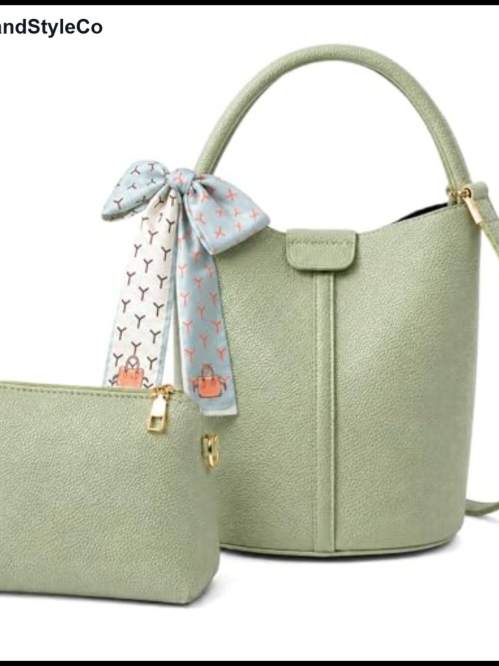 Vegan Leather Bucket Bag Crossbody Purse Adjustable Strap Women Handbag